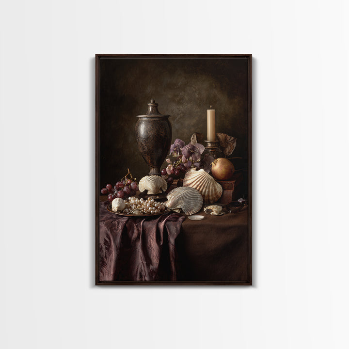 Ornamental Shell and Pearl Composition Framed Canvas Print, Baroque Art, Feminist Art, Living Room Decor, Fine Art, Ornate, BAO-2x3-30