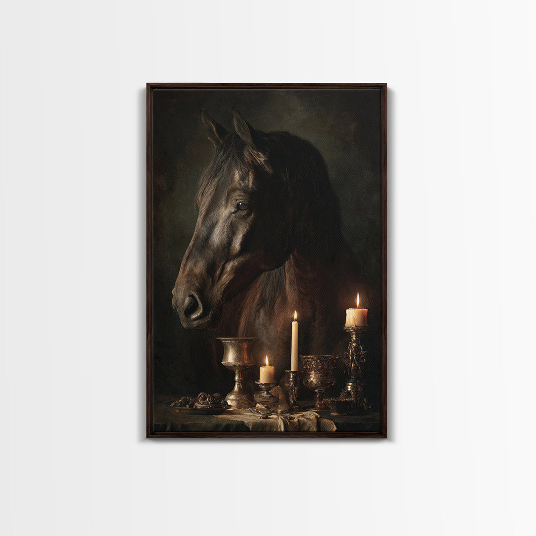 Dramatic Horse Portrait Canvas Print, Baroque Art, Printable Art, Living Room Decor, Ornate, Gallery Wall, Dark Academia Art, BAO-2x3-32