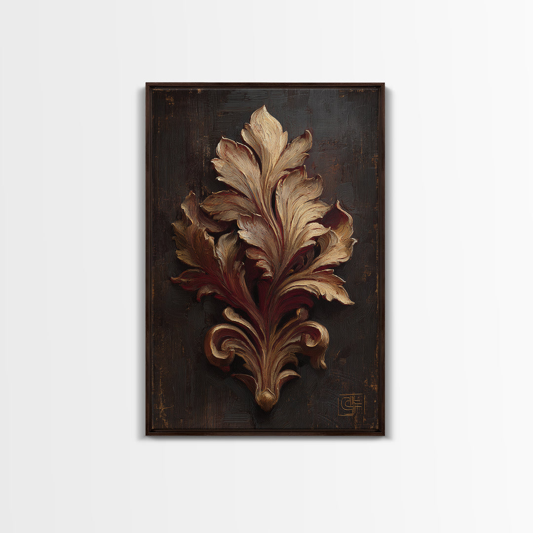Carved Acanthus Leaf Ornament Study Framed Canvas Print, Baroque Art, Maximalist Decor, Living Room Decor, Fine Art, Ornate, BAO-2x3-47