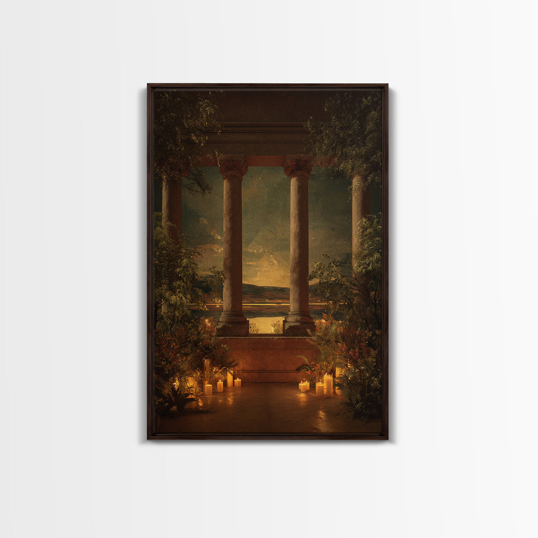 Classical Ruins Beneath a Dramatic Sky Framed Canvas Print, Baroque Art, Room Decor Aesthetic, Living Room Decor, Oil Painting, BAO-2x3-51