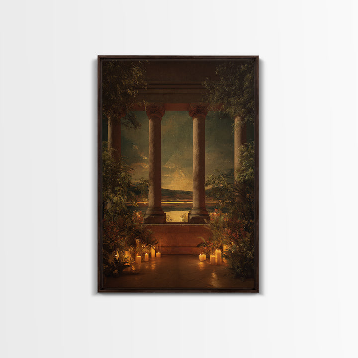 Classical Ruins Beneath a Dramatic Sky Framed Canvas Print, Baroque Art, Room Decor Aesthetic, Living Room Decor, Oil Painting, BAO-2x3-51