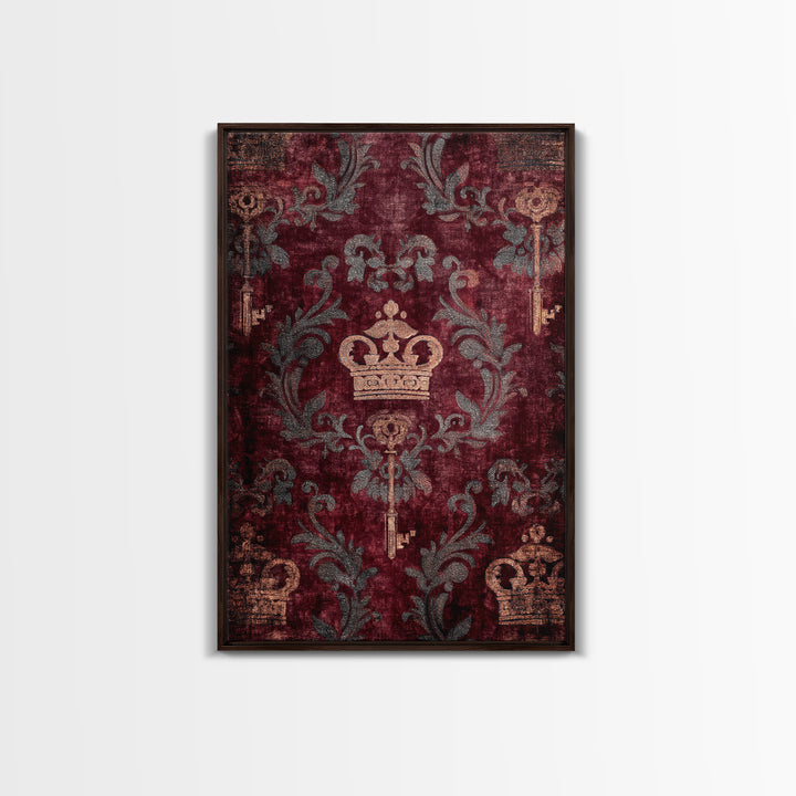 Dark Red Velvet Framed Canvas Print, Baroque Art, Eclectic Wall Art, Living Room Decor, Fine Art, Ornate, Gallery Decor, BAO-2x3-55