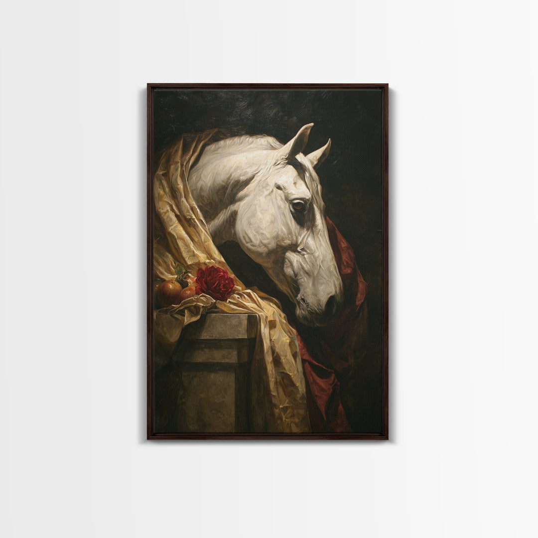 Dramatic Horse Portrait Framed Canvas Print, Baroque Art, Modern Wall Art, Living Room Decor, Fine Art, Ornate, Feminist Art, BAO-2x3-56
