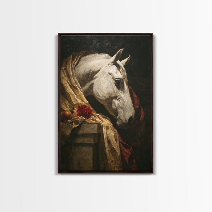 Dramatic Horse Portrait Framed Canvas Print, Baroque Art, Modern Wall Art, Living Room Decor, Fine Art, Ornate, Feminist Art, BAO-2x3-56