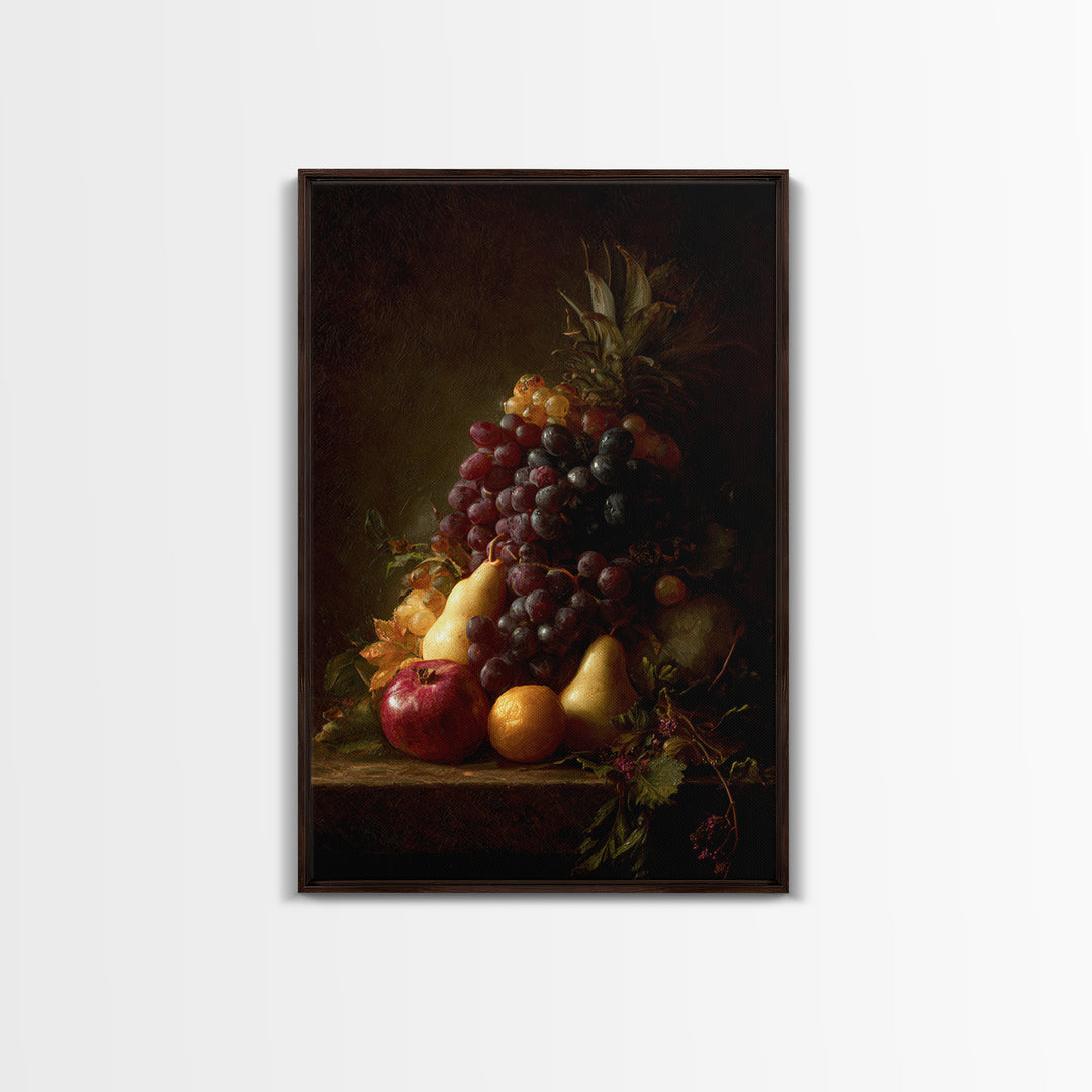 Dramatic Fruit Still Life Canvas Print, Baroque Art, Minimalist Decor, Living Room Decor, Oil Painting, Ornate, Whimsical Decor, BAO-2x3-57