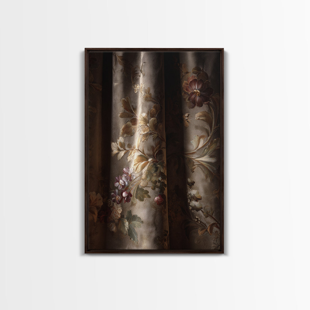 Velvet Drapery with Pearls Flowers and Candlelight Canvas Print, Baroque Art, Maximalist Wall Art, Living Room Decor, Ornate, BAO-2x3-59