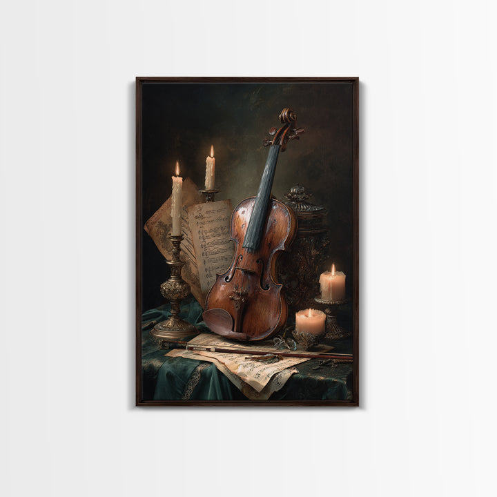 Baroque Violin and Sheet Music Still Life Canvas Print, Baroque Art, Art Nouveau Decor, Living Room Decor, Fine Art, Ornate, BAO-2x3-67