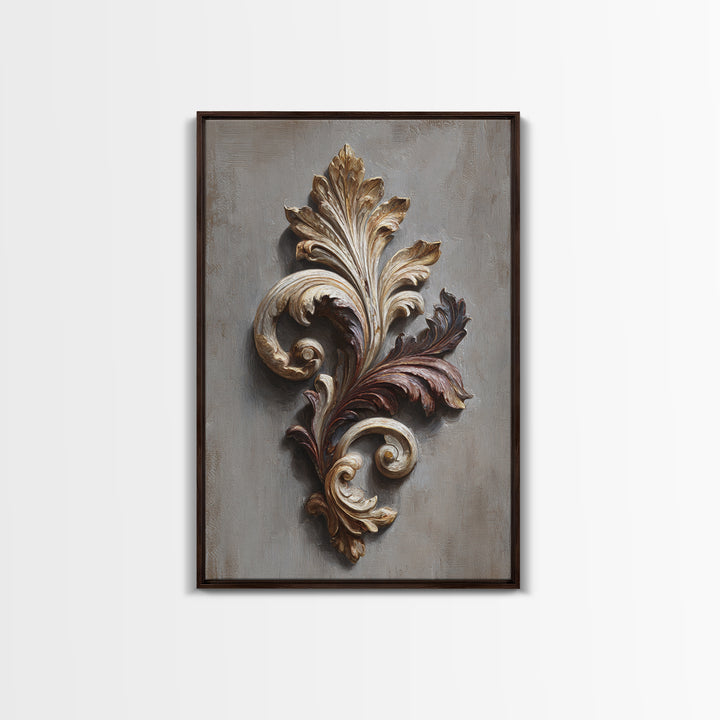 Carved Acanthus Leaf Ornament Study Canvas Print, Baroque Art, Baroque, Living Room Decor, Oil Painting, Ornate, BAO-2x3-71