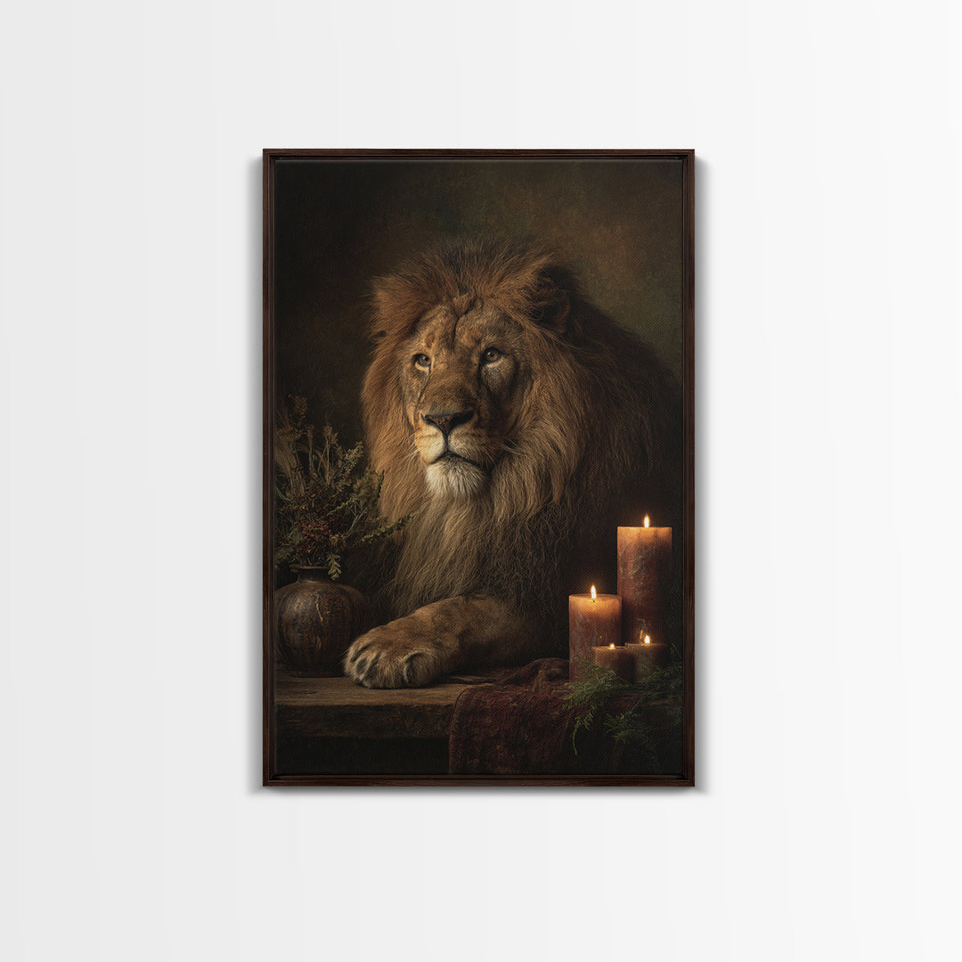 Royal Lion Portrait Framed Canvas Print, Baroque Art, Textured Painting, Living Room Decor, Oil Painting, Ornate, Printable Art, BAO-2x3-73