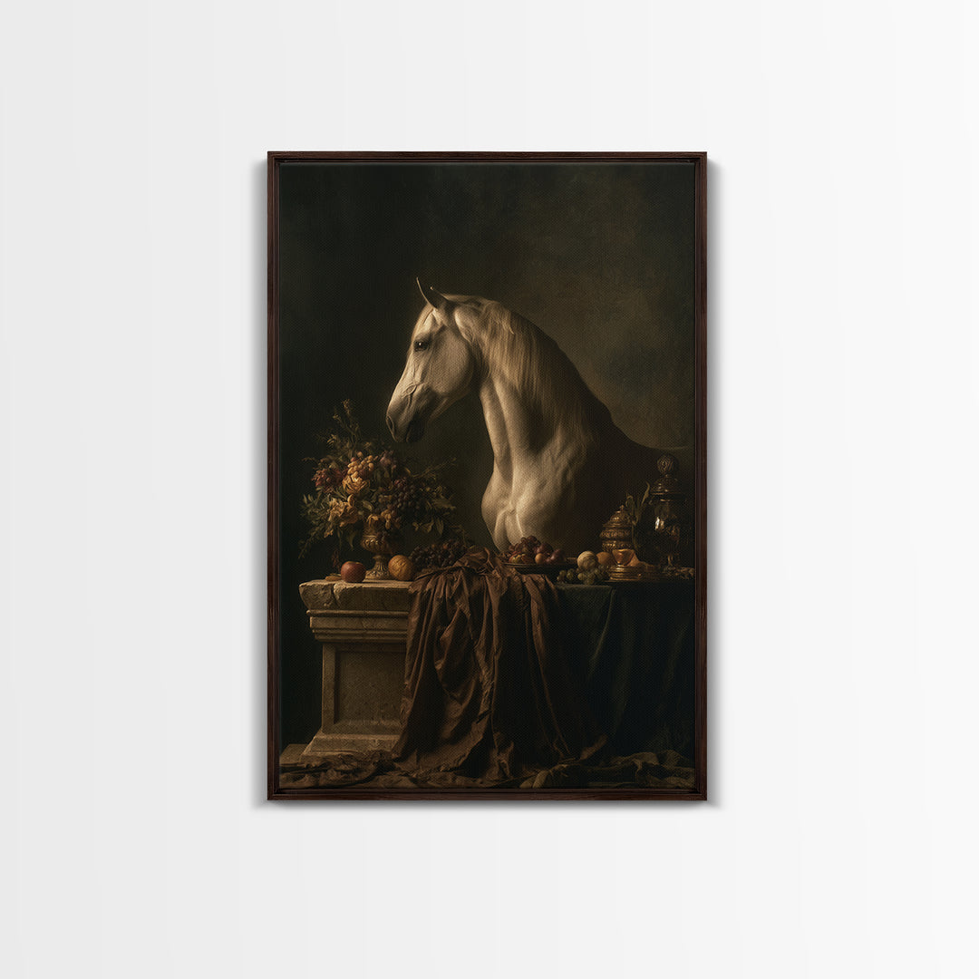 Dramatic Horse Portrait Framed Canvas Print, Baroque Art, Living Room Decor, Oil Painting, Ornate, Living Room Wall Art, BAO-2x3-8