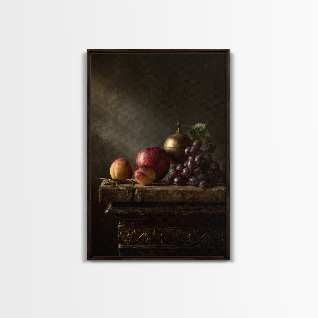 Dramatic Fruit Still Life Canvas Print, Baroque Art, Minimalist Decor, Living Room Decor, Oil Painting, Ornate, Whimsical Decor, BAO-2x3-81