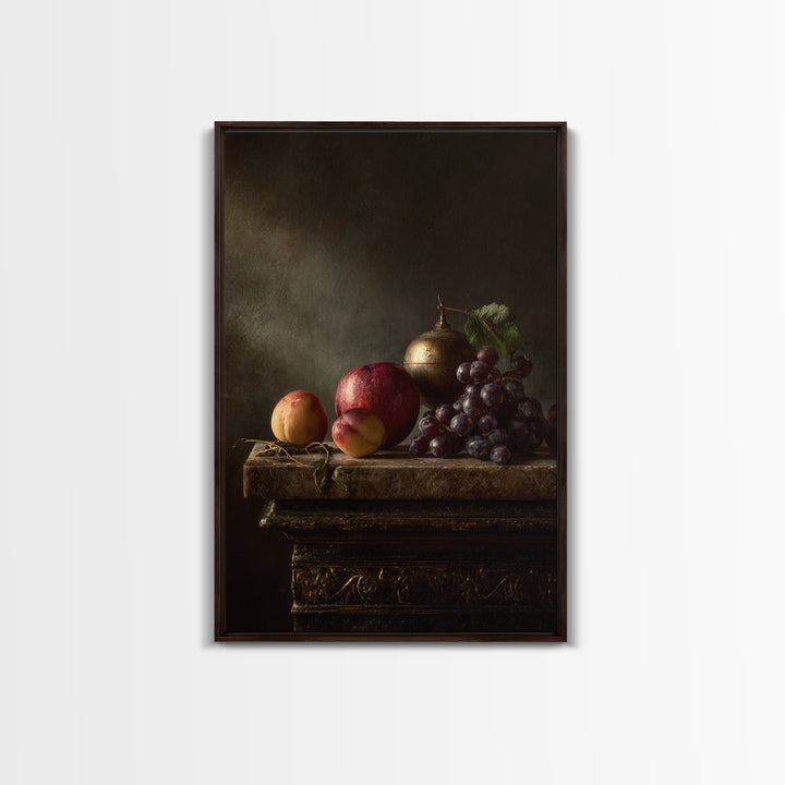Dramatic Fruit Still Life Canvas Print, Baroque Art, Minimalist Decor, Living Room Decor, Oil Painting, Ornate, Whimsical Decor, BAO-2x3-81