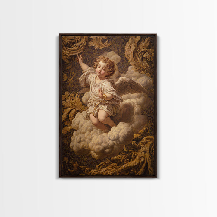 Ornate Cherub Figure Surrounded by Clouds and Canvas Print, Baroque Art, Luxury Decor, Living Room Decor, Fine Art, Ornate, BAO-2x3-82
