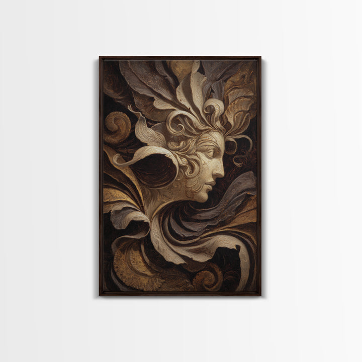 Mythic Goddess Figure Framed Canvas Print, Baroque Art, Textured Painting, Living Room Decor, Fine Art, Ornate, Printable Art, BAO-2x3-94