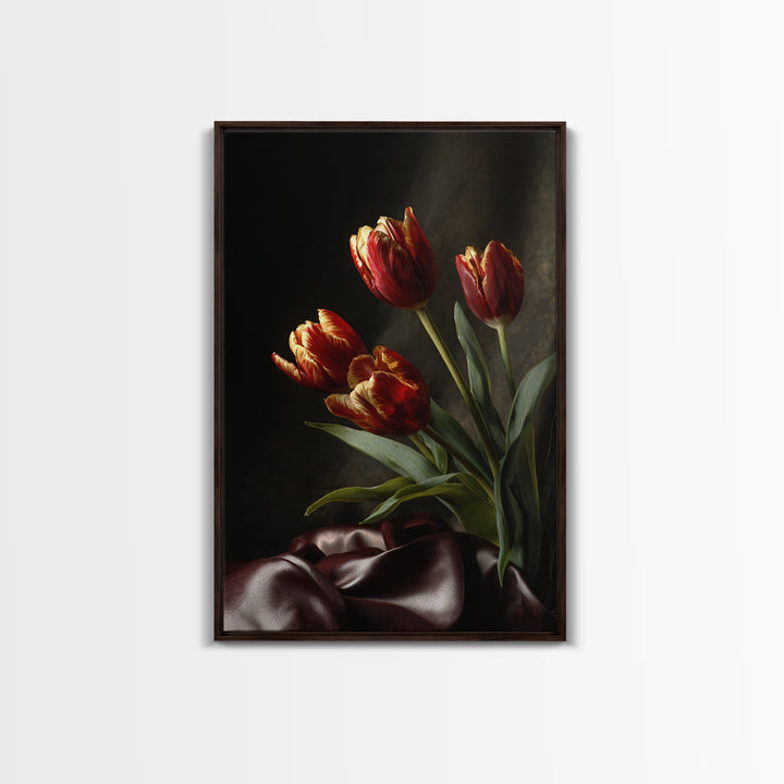 Black Background Tulips Canvas Print, Baroque Art, Fine Art Print, Living Room Decor, Fine Art, Ornate, Painting, BAO-2x3-96