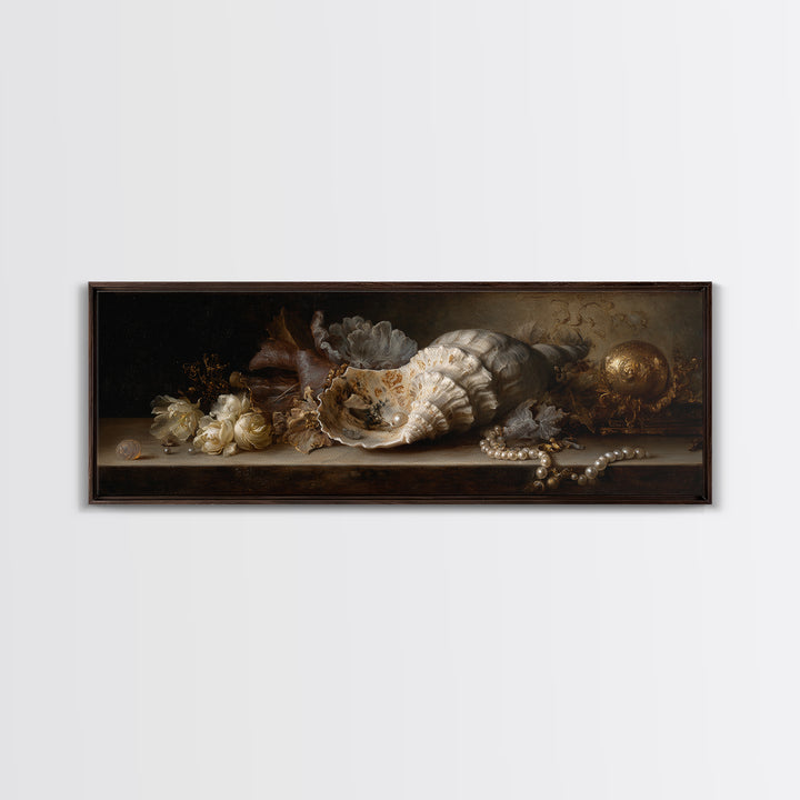 Ornamental Shell and Pearl Composition Canvas Print, Baroque Art, Gallery Wall, Living Room Decor, Ornate, Neutral Decor, BAO-3x1-14