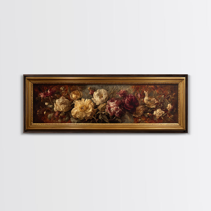 Ornate Gold Frame Illusion Around a Botanical Canvas Print, Baroque Art, Canvas, Living Room Decor, Fine Art, Ornate, BAO-3x1-25