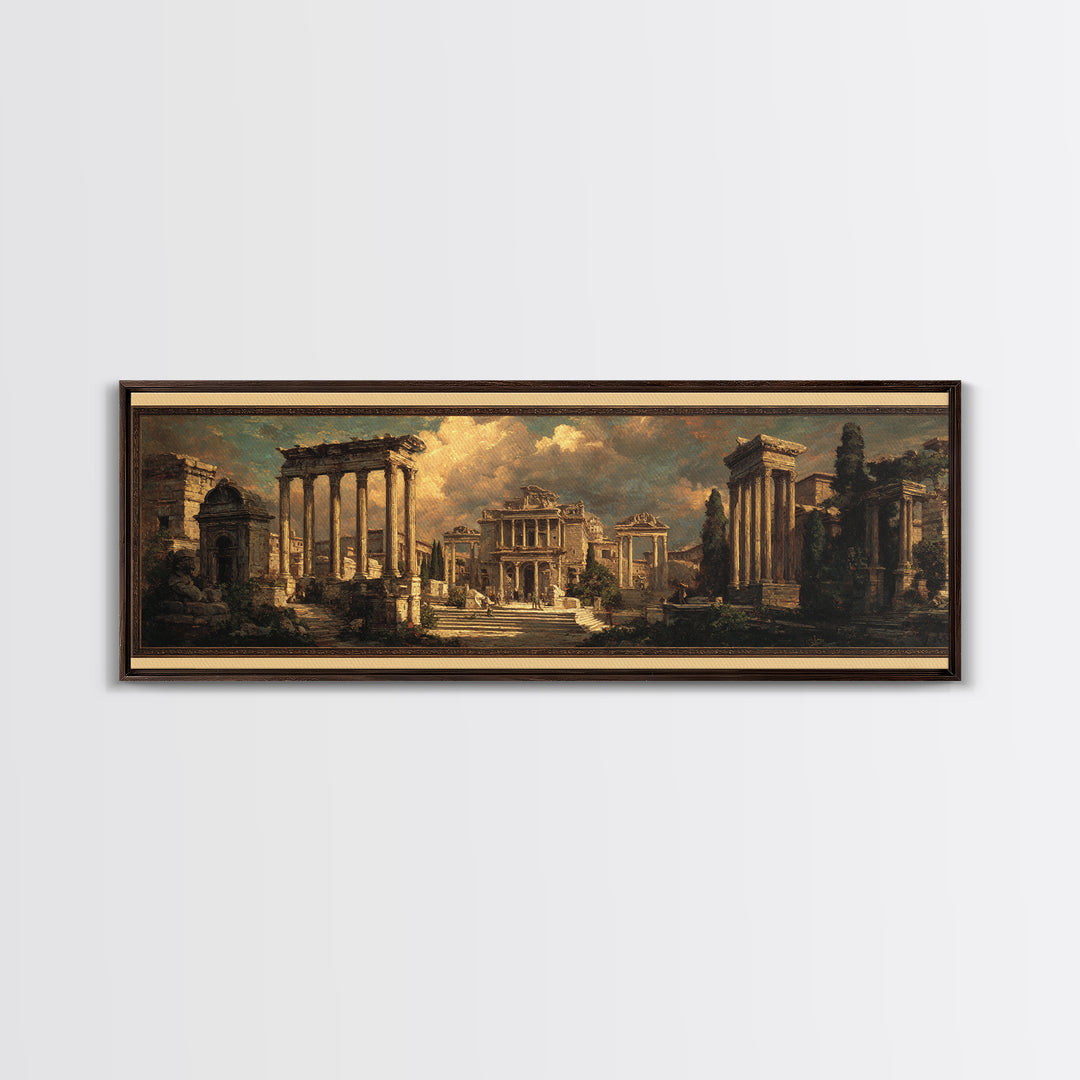 Classical Ruins Beneath a Dramatic Sky Canvas Print, Baroque Art, Wall Decor, Living Room Decor, Fine Art, Ornate, BAO-3x1-35