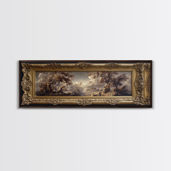 Ornate Gold Frame Illusion Around a Botanical Canvas Print, Baroque Art, Canvas, Living Room Decor, Fine Art, Ornate, BAO-3x1-49