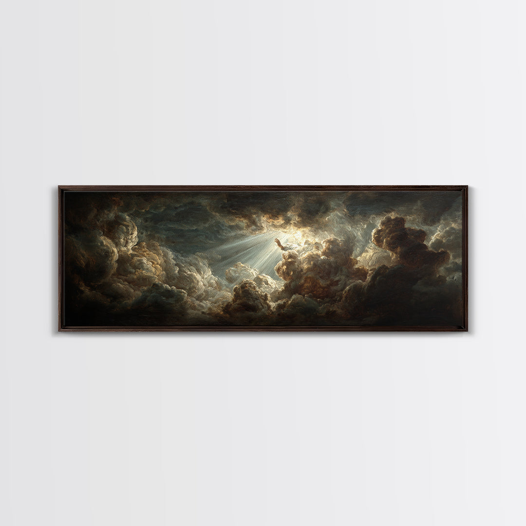 Angelic Hand Reaching Through Clouds Canvas Print, Baroque Art, Printable Art, Living Room Decor, Oil Painting, Ornate, BAO-3x1-61