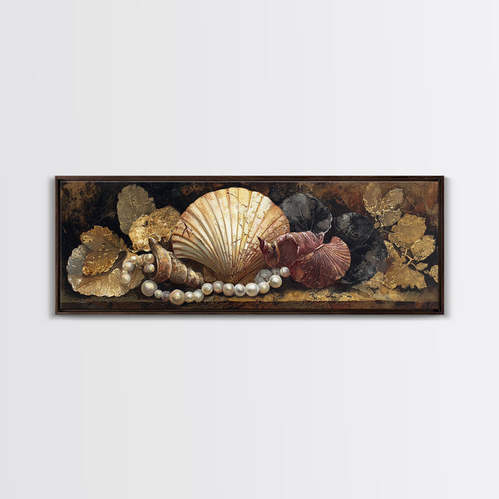 Ornamental Shell and Pearl Composition Canvas Print, Baroque Art, Gallery Wall, Living Room Decor, Oil Painting, Ornate, BAO-3x1-62