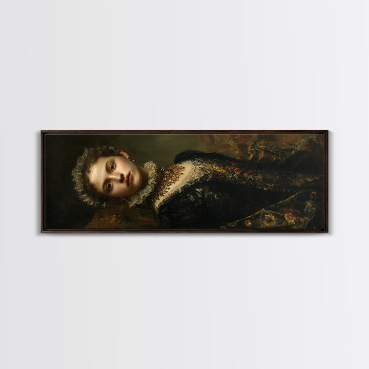 Classical Portrait with Lace Collar and Jewel Canvas Print, Baroque Art, Poster, Living Room Decor, Fine Art, Ornate, BAO-3x1-71