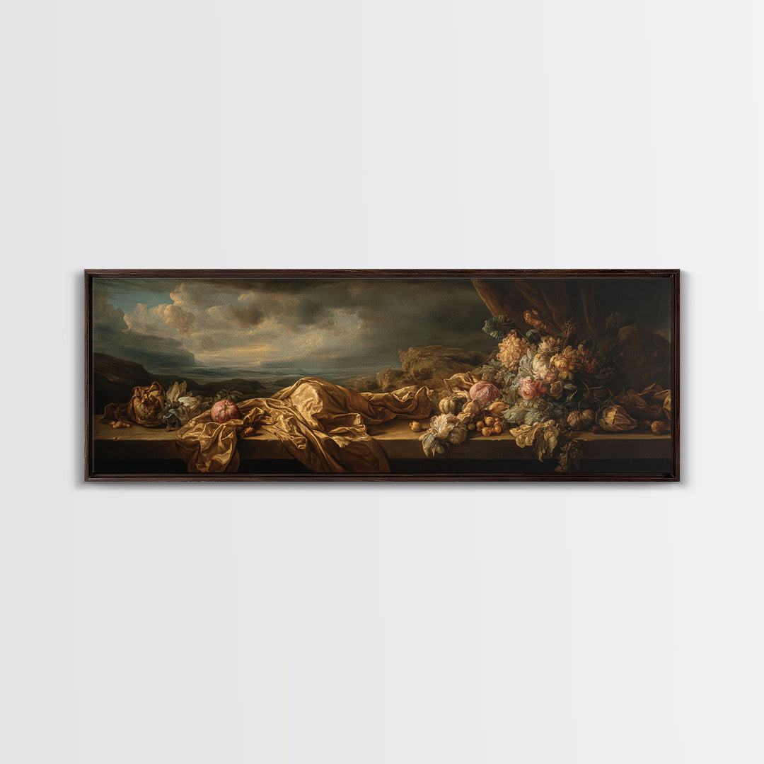 Theatrical Stormy Landscape Framed Canvas Print, Baroque Art, Oil Painting, Living Room Decor, Ornate, Eclectic Wall Art, BAO-3x1-74