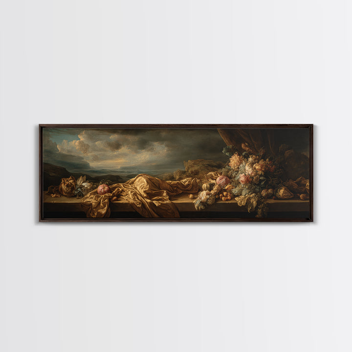 Theatrical Stormy Landscape Framed Canvas Print, Baroque Art, Oil Painting, Living Room Decor, Ornate, Eclectic Wall Art, BAO-3x1-74