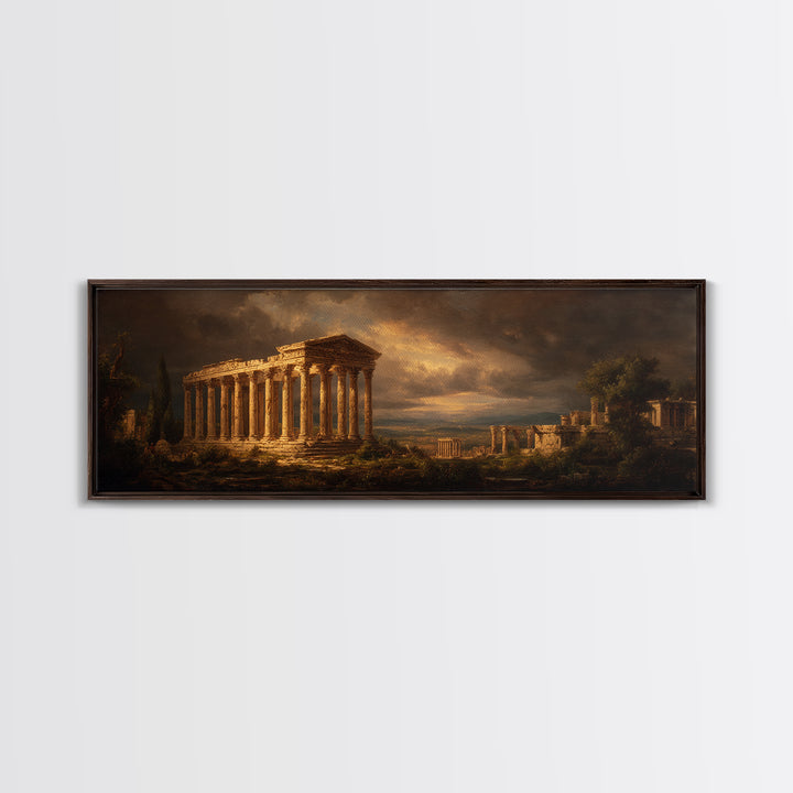Classical Ruins Beneath a Dramatic Sky Canvas Print, Baroque Art, Minimalist Decor, Living Room Decor, Fine Art, Ornate, BAO-3x1-83