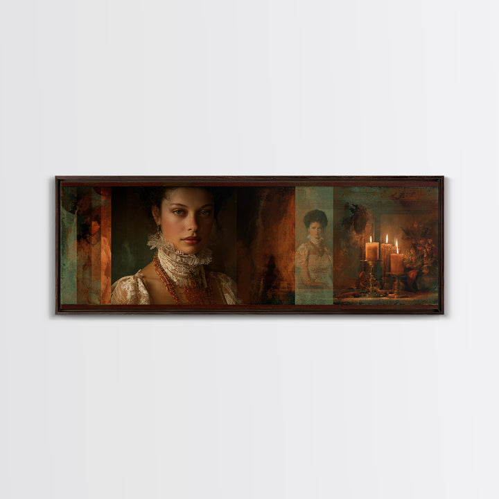 Classical Portrait with Lace Collar and Jewel Canvas Print, Baroque Art, Gallery Wall, Living Room Decor, Fine Art, Ornate, BAO-3x1-95