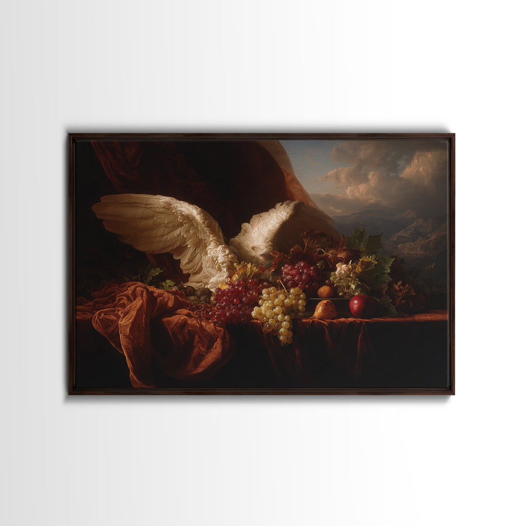 Gilded Angel Wings Emerging from Storm Clouds Framed Canvas Print, Baroque Art, Wall Art, Living Room Decor, Fine Art, Ornate, BAO-3x2-10