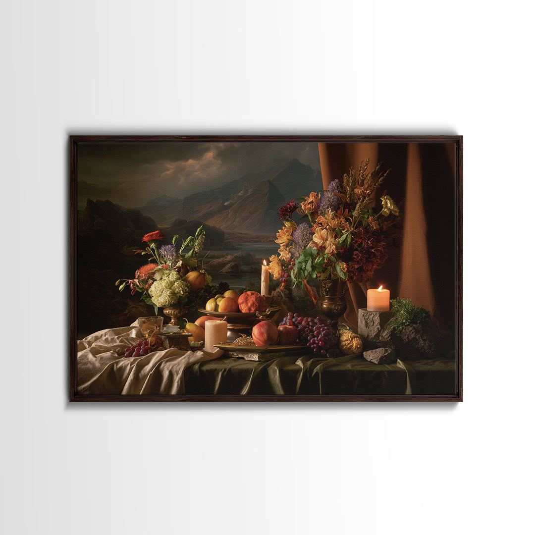 Theatrical Stormy Landscape Framed Canvas Print, Baroque Art, Room Decor, Living Room Decor, Oil Painting, Ornate, BAO-3x2-14