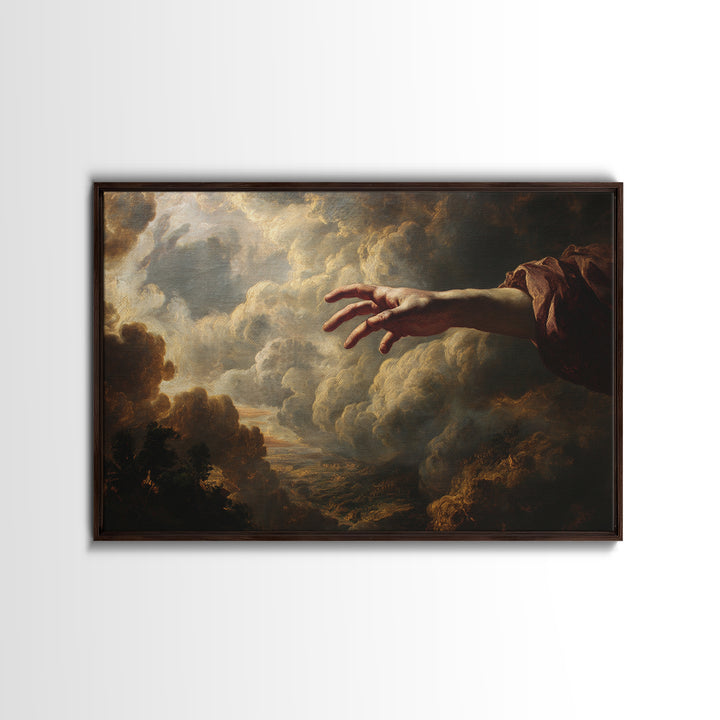 Angelic Hand Reaching Through Clouds Framed Canvas Print, Baroque Art, Painting, Living Room Decor, Abstract Art, Ornate, BAO-3x2-25