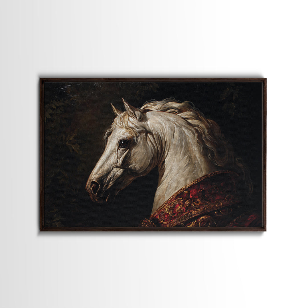 Dramatic Horse Portrait Framed Canvas Print, Baroque Art, Boho Decor, Living Room Decor, Fine Art, Ornate, Printable Wall Art, BAO-3x2-28