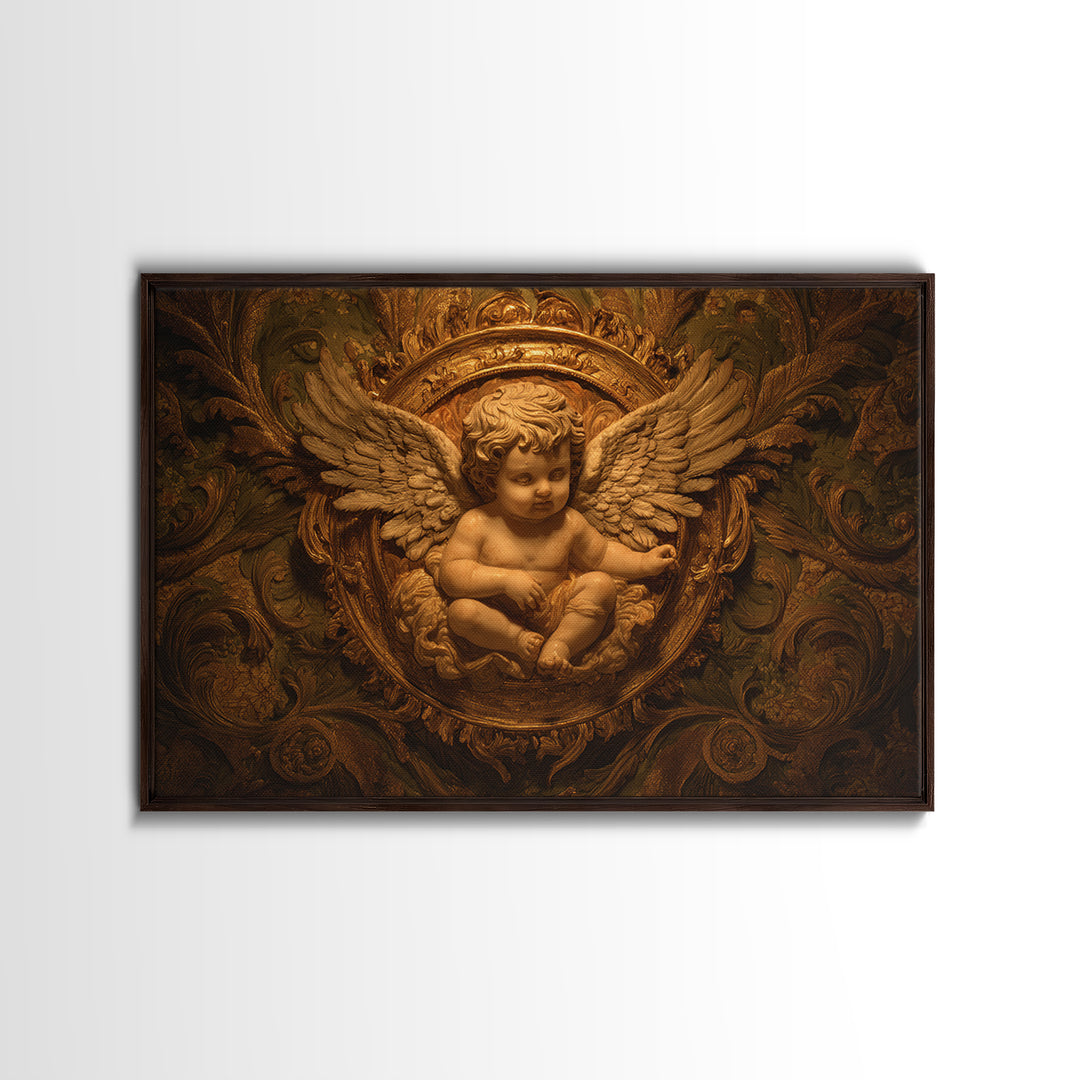 Ornate Cherub Figure Surrounded by Clouds and Canvas Print, Baroque Art, Printable Wall Art, Living Room Decor, Ornate, BAO-3x2-30