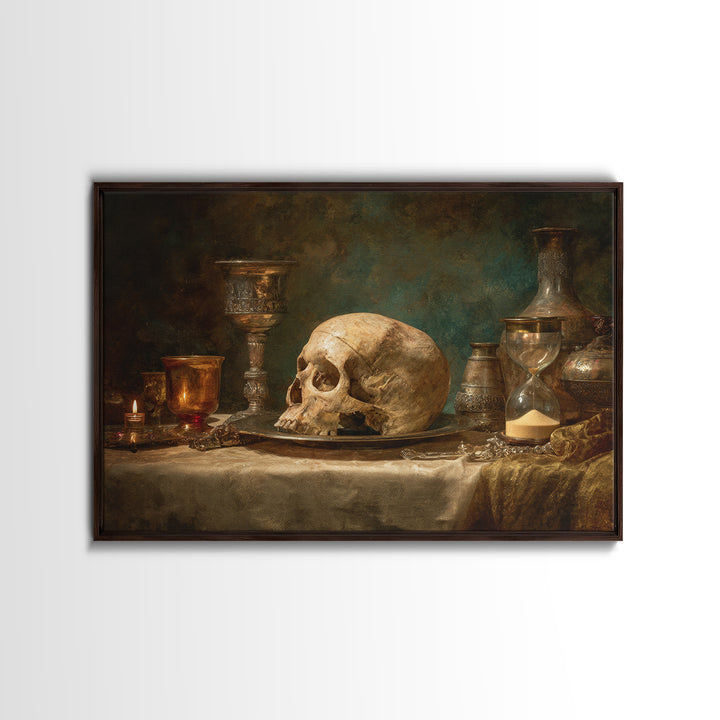 Skull and Hourglass Vanitas Still Life Canvas Print, Baroque Art, Printable Wall Art, Living Room Decor, Fine Art, Ornate, BAO-3x2-33