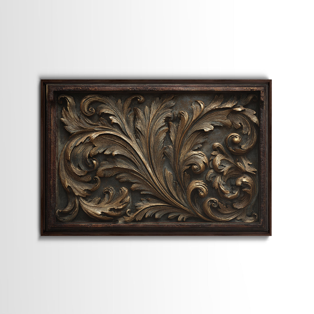 Carved Acanthus Leaf Ornament Study Canvas Print, Baroque Art, Canvas, Living Room Decor, Ornate, Room Decor Aesthetic, BAO-3x2-43