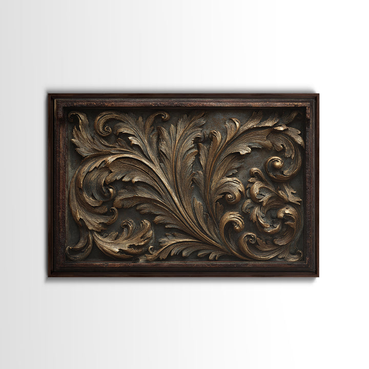 Carved Acanthus Leaf Ornament Study Canvas Print, Baroque Art, Canvas, Living Room Decor, Ornate, Room Decor Aesthetic, BAO-3x2-43
