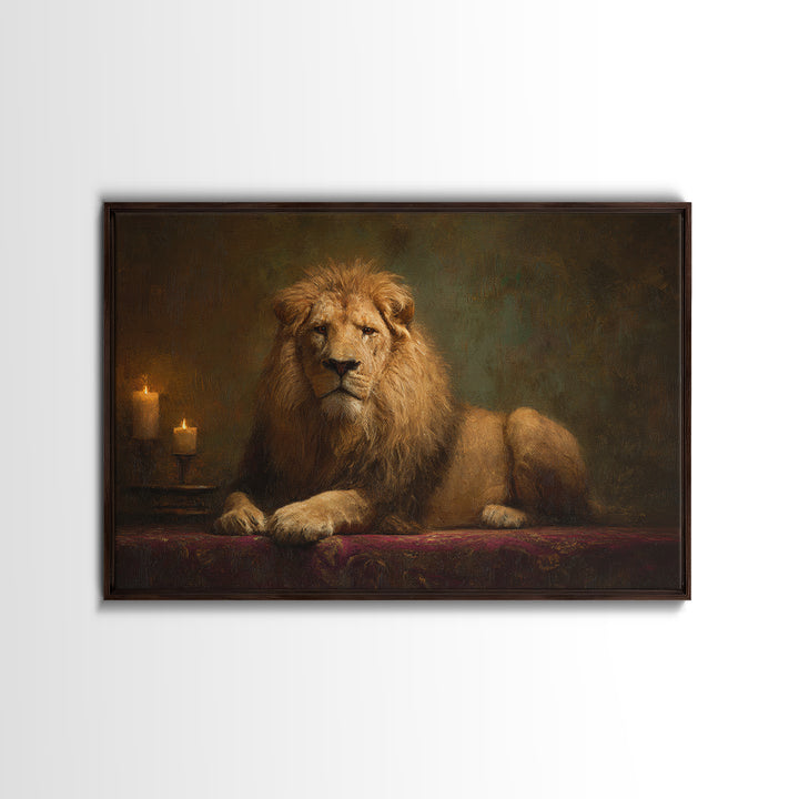 Royal Lion Portrait Framed Canvas Print, Baroque Art, Digital Wall Art, Living Room Decor, Fine Art, Ornate, Portrait Painting, BAO-3x2-45