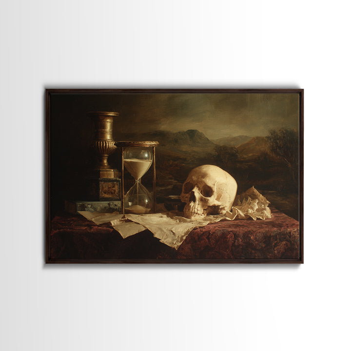 Skull and Hourglass Vanitas Still Life Canvas Print, Baroque Art, Printable Wall Art, Living Room Decor, Fine Art, Ornate, BAO-3x2-57