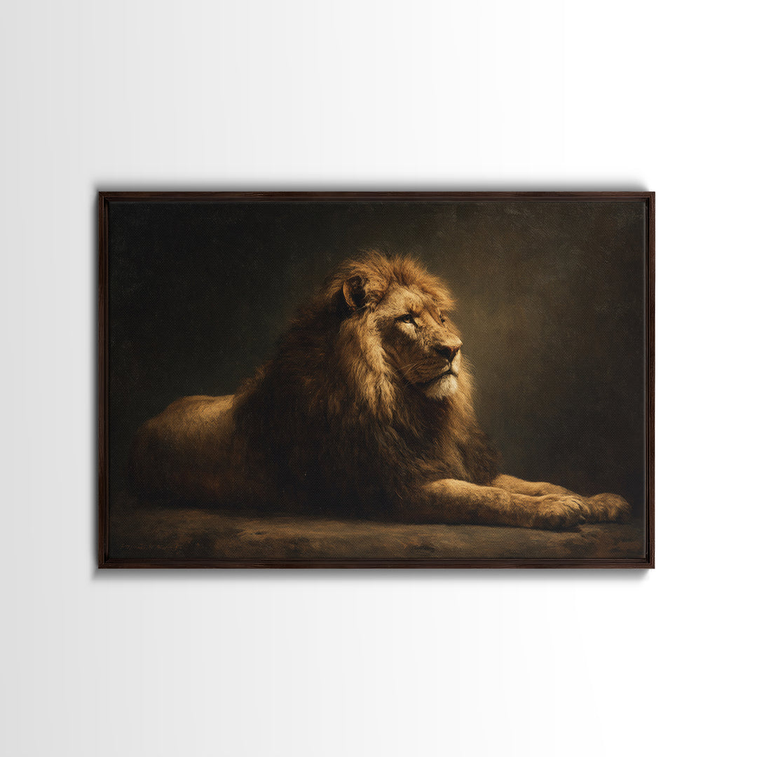Royal Lion Portrait Framed Canvas Print, Baroque Art, Digital Wall Art, Living Room Decor, Fine Art, Ornate, Portrait Painting, BAO-3x2-69