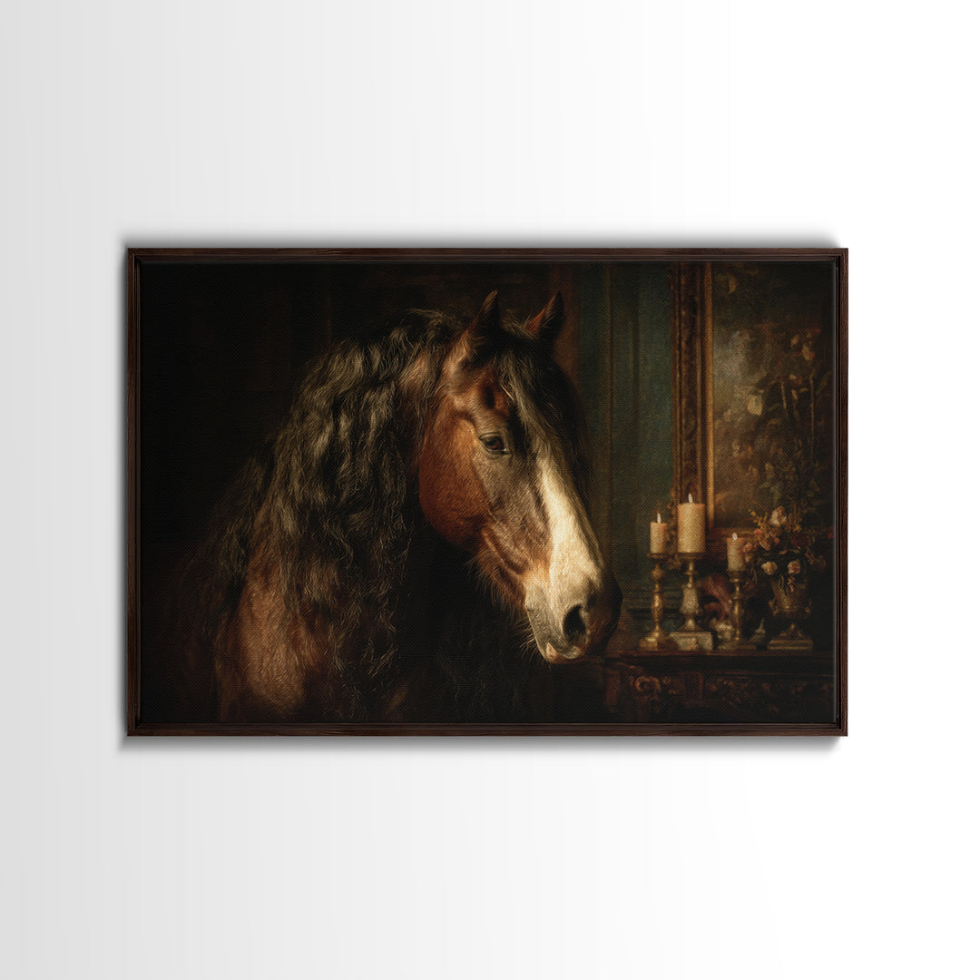 Dramatic Horse Portrait Canvas Print, Baroque Art, Printable Art, Living Room Decor, Ornate, Gallery Wall, Dark Academia Art, BAO-3x2-76
