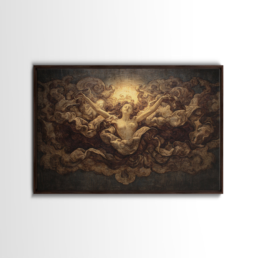 Mythic Goddess Figure Framed Canvas Print, Baroque Art, Digital Wall Art, Living Room Decor, Ornate, Portrait Painting, BAO-3x2-90