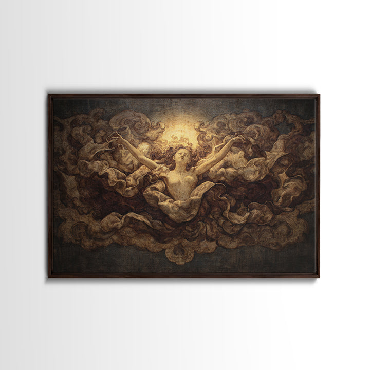 Mythic Goddess Figure Framed Canvas Print, Baroque Art, Digital Wall Art, Living Room Decor, Ornate, Portrait Painting, BAO-3x2-90