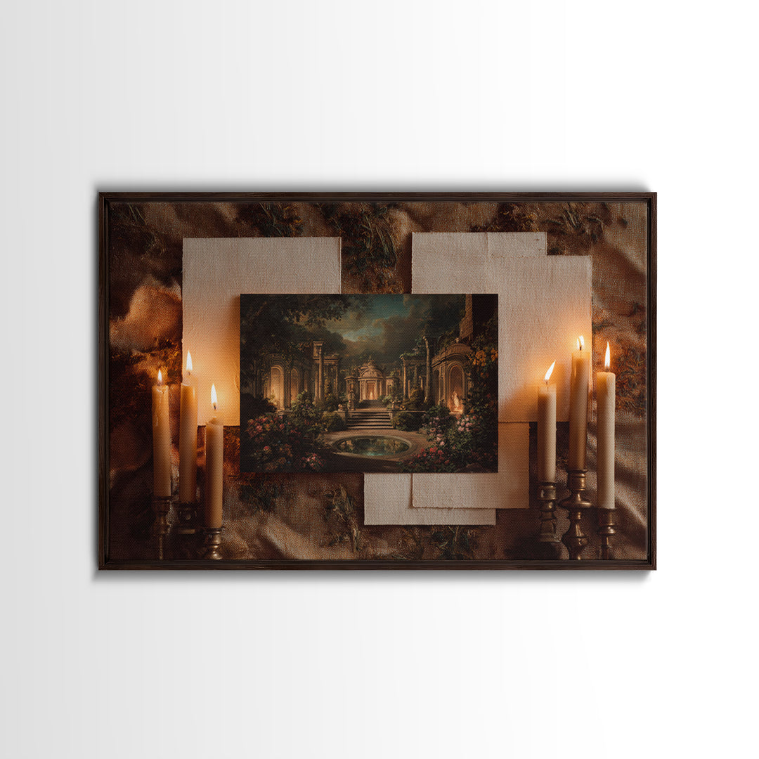 Classical Ruins Beneath a Dramatic Sky Framed Canvas Print, Baroque Art, Room Decor Aesthetic, Living Room Decor, Ornate, BAO-3x2-95