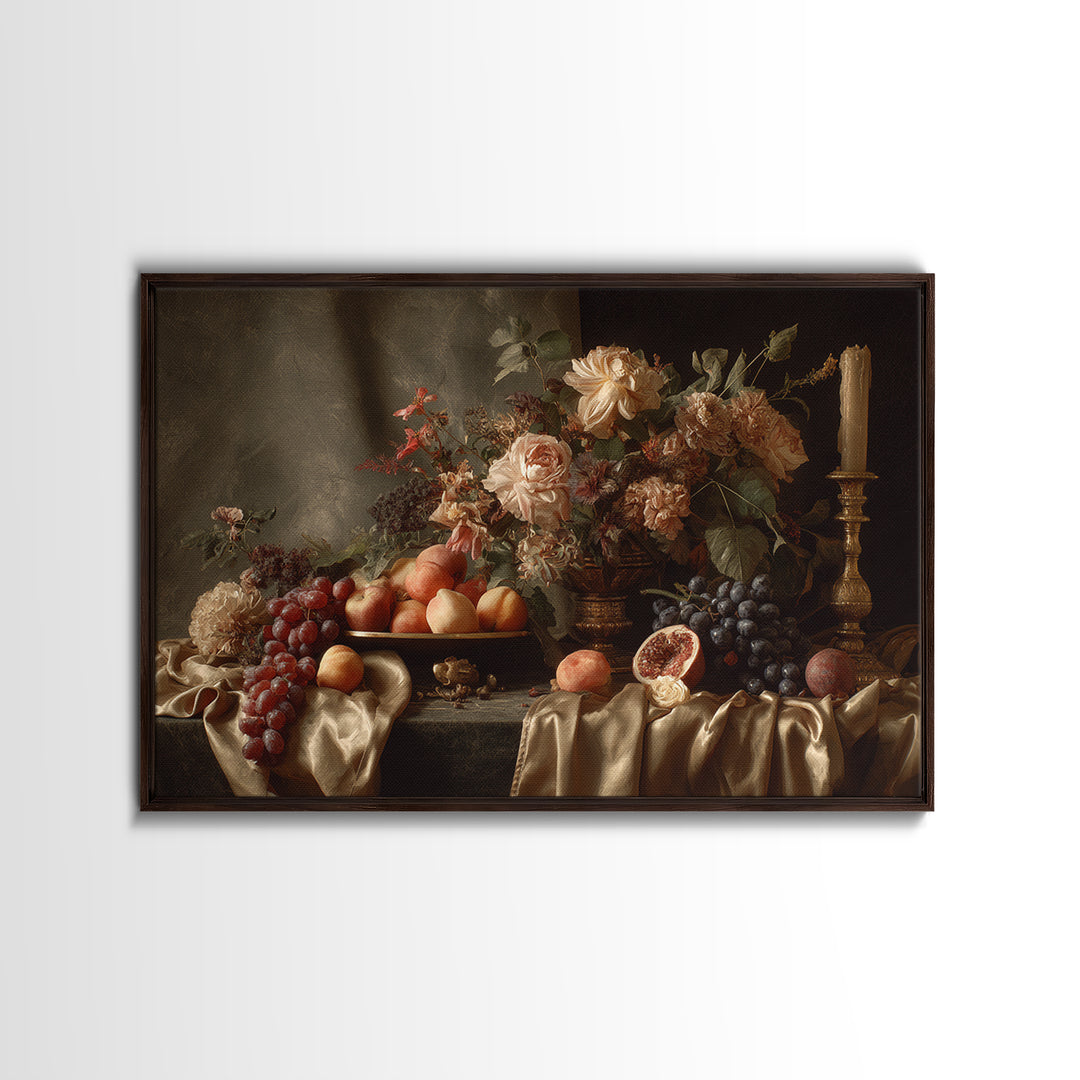 Lavish Banquet Fruit Composition Framed Canvas Print, Baroque Art, Eclectic Wall Art, Living Room Decor, Fine Art, Ornate, BAO-3x2-96