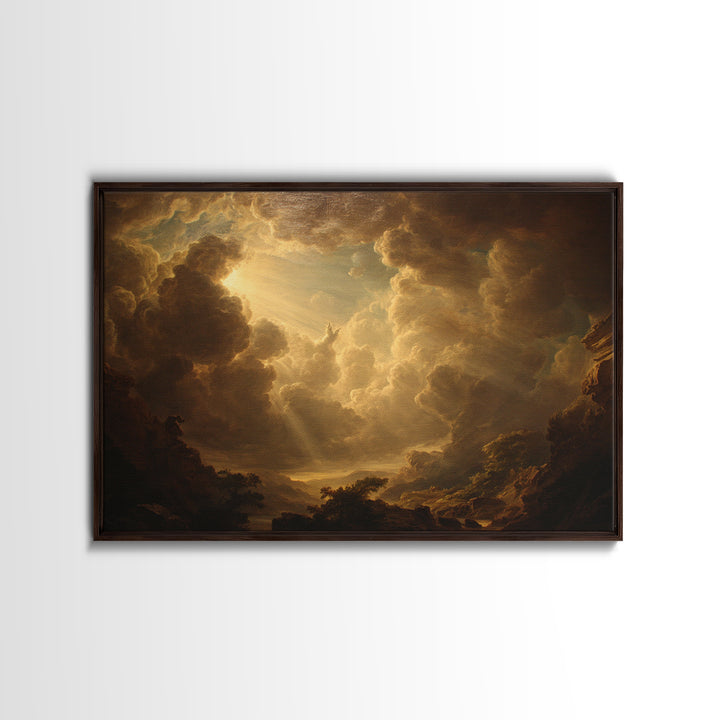 Angelic Hand Reaching Through Clouds Framed Canvas Print, Baroque Art, Modern Wall Art, Living Room Decor, Watercolor Art, BAO-3x2-97