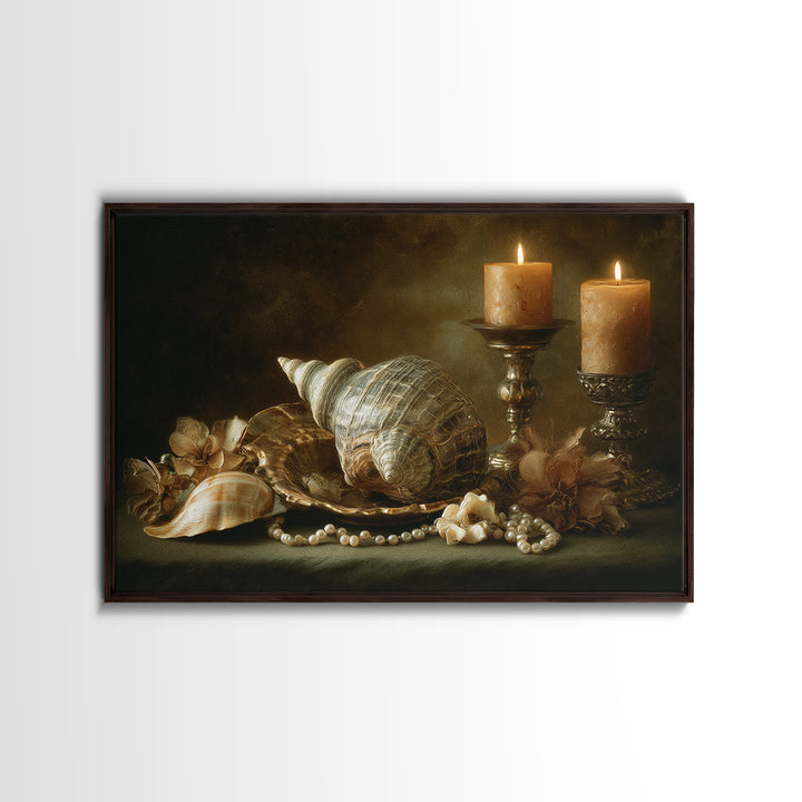 Ornamental Shell and Pearl Composition Canvas Print, Baroque Art, Dark Academia Decor, Living Room Decor, Fine Art, Ornate, BAO-3x2-98