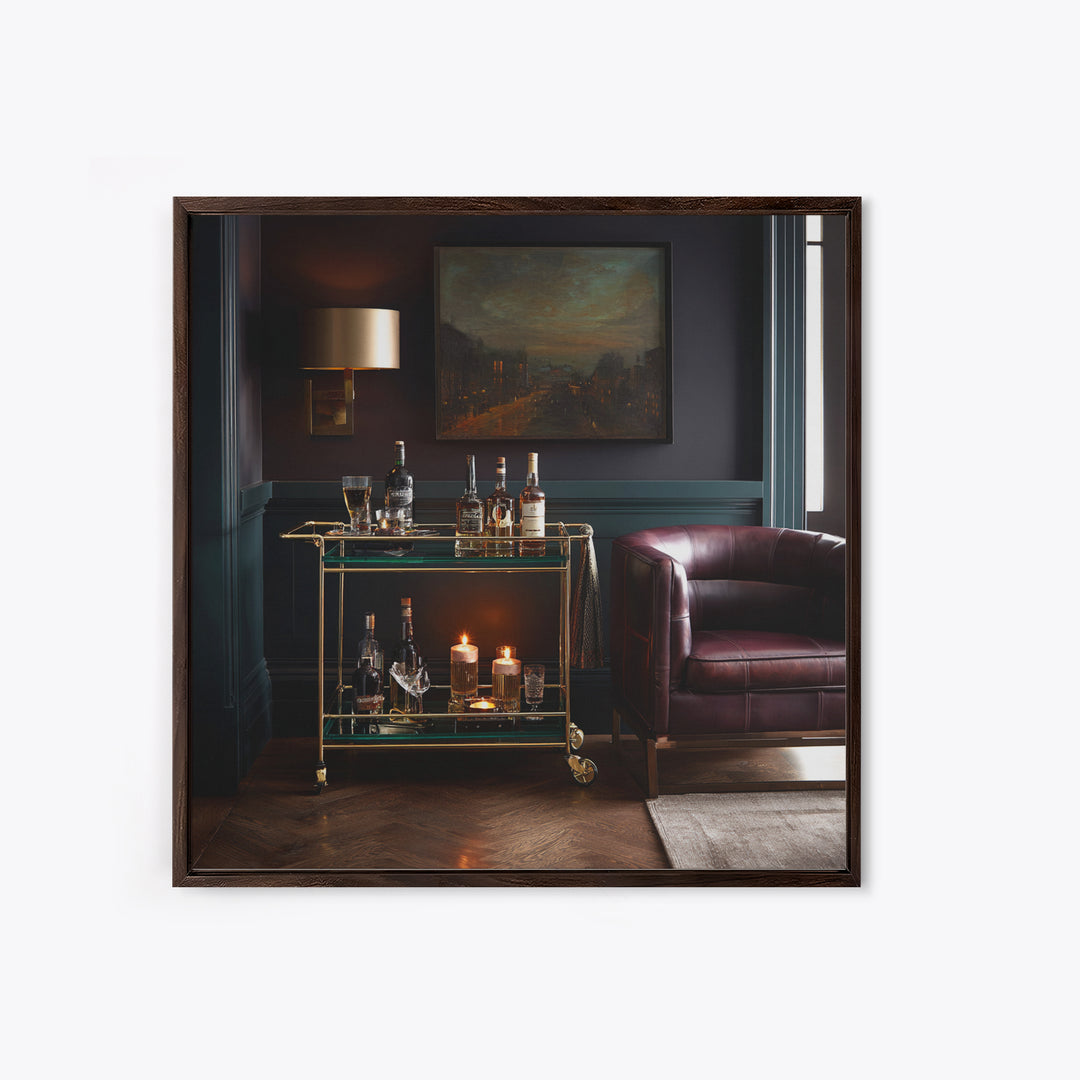 Luxury Emerald Bar Cart Arrangement Canvas Print, Bar Art, Kitchen Print, Bar Decor, Oil Painting, Fine Art Print, BAR-1x1-22