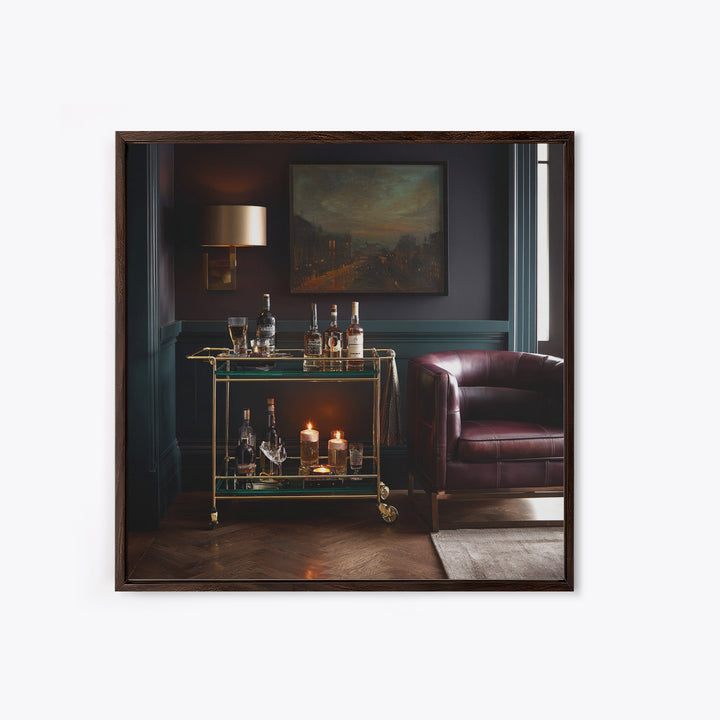 Luxury Emerald Bar Cart Arrangement Canvas Print, Bar Art, Kitchen Print, Bar Decor, Oil Painting, Fine Art Print, BAR-1x1-22